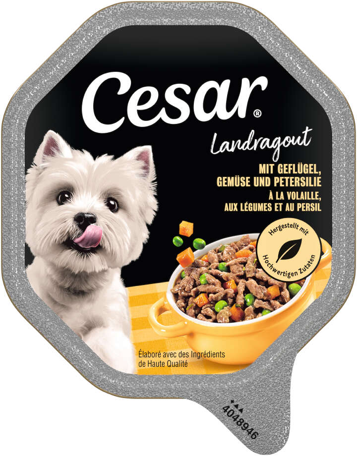 Cesar Hunde-Nassfutter Landküche mit Geflügel und Gemüse in köstlicher Sauce 150 g